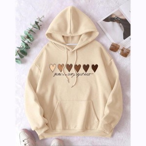 TIME HOLLOW Heart & Slogan Graphic Thermal Hoodie - 1 of 3