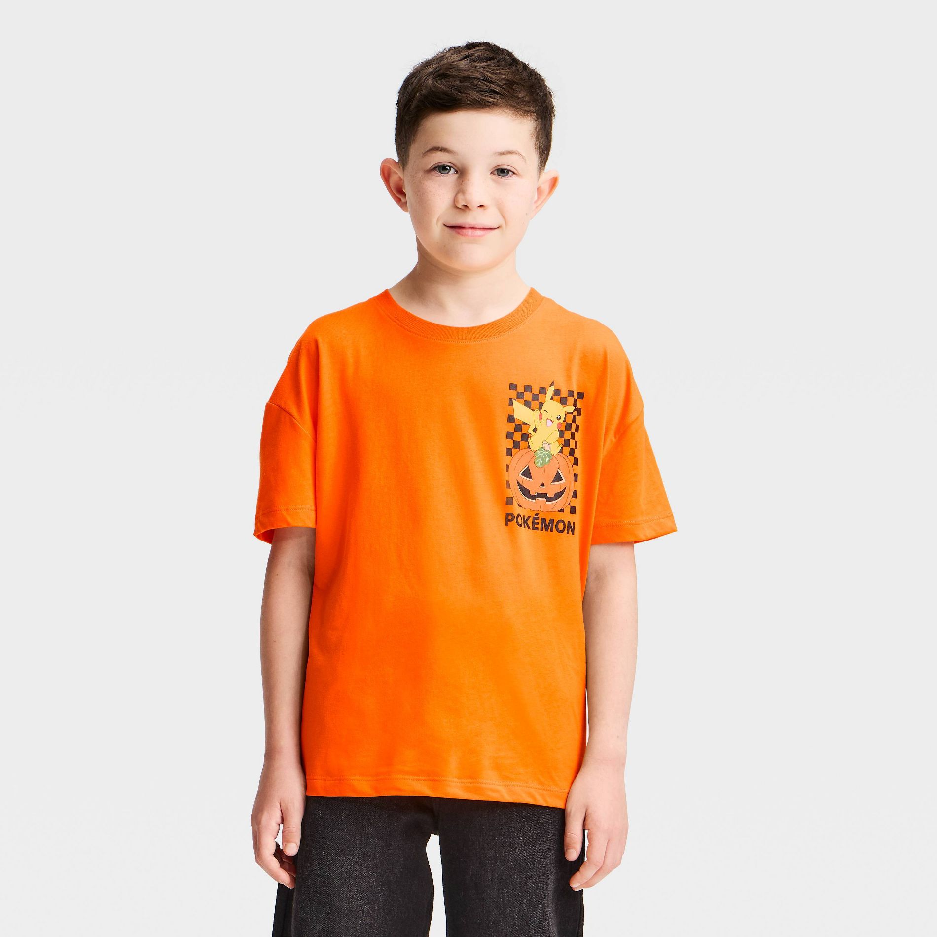 Boys' Pokemon Pikachu Short Sleeve Halloween Oversized Front and Back Graphic T-Shirt - Orange