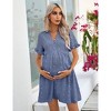Maternity Swiss Dot Dress Summer V Neck Short Sleeve Button Down Mini Dress Baby Shower Photoshoot with Pockets - 2 of 4