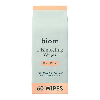 Biom Plastic Free Plant Based Disinfecting Wipes - Fresh Citrus - 60ct: Ammonia-Free, Aluminum-Free, Paraben-Free