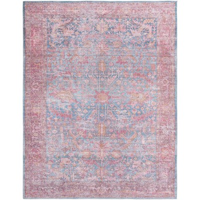 Mangata Blue and Pink Rectangular Washable Chenille Rug
