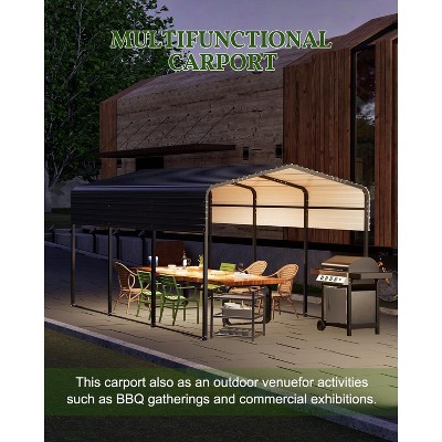Acekool 10x15FT Heavy Duty Metal Carport with Galvanized Steel Roof, Powder-Coated Frame & Anchor Rods for Trucks, Boats, and Outdoor Shelter