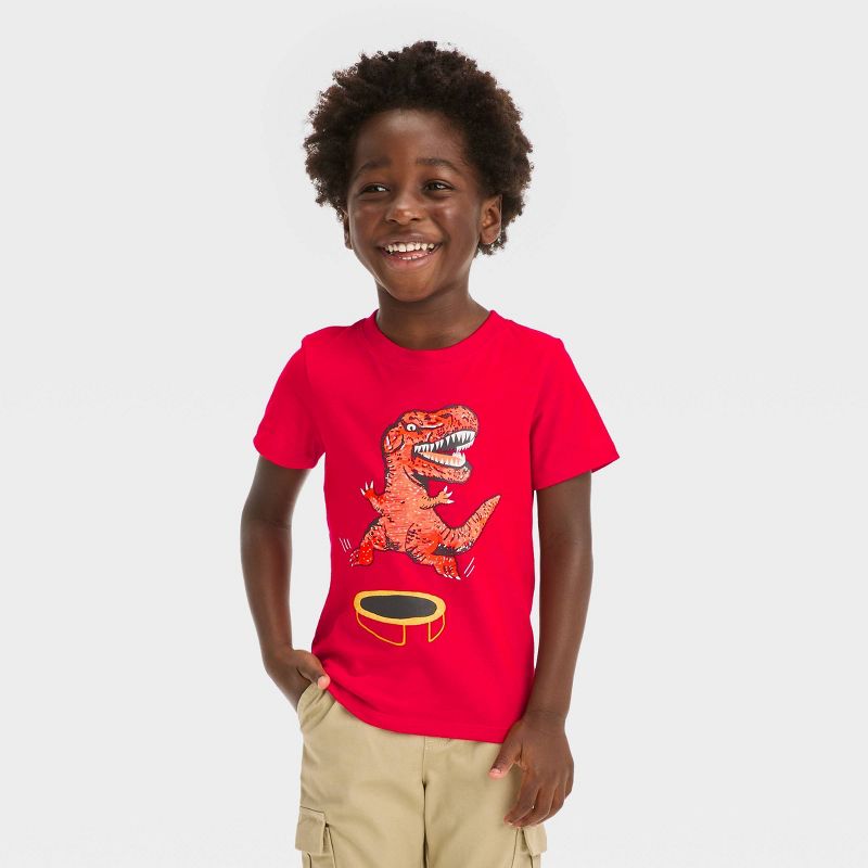 Toddler Boys&#39; Dino Trampoline Short Sleeve Graphic T-Shirt - Cat &#38; Jack&#8482; Red, 1 of 5