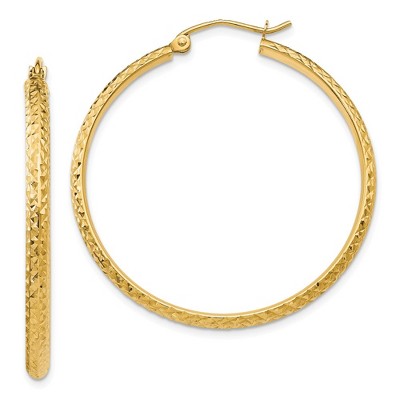 Black Bow Jewelry 2.8mm, 14k Yellow Gold Diamond-cut Hoops, 37mm (1 3/8 Inch)