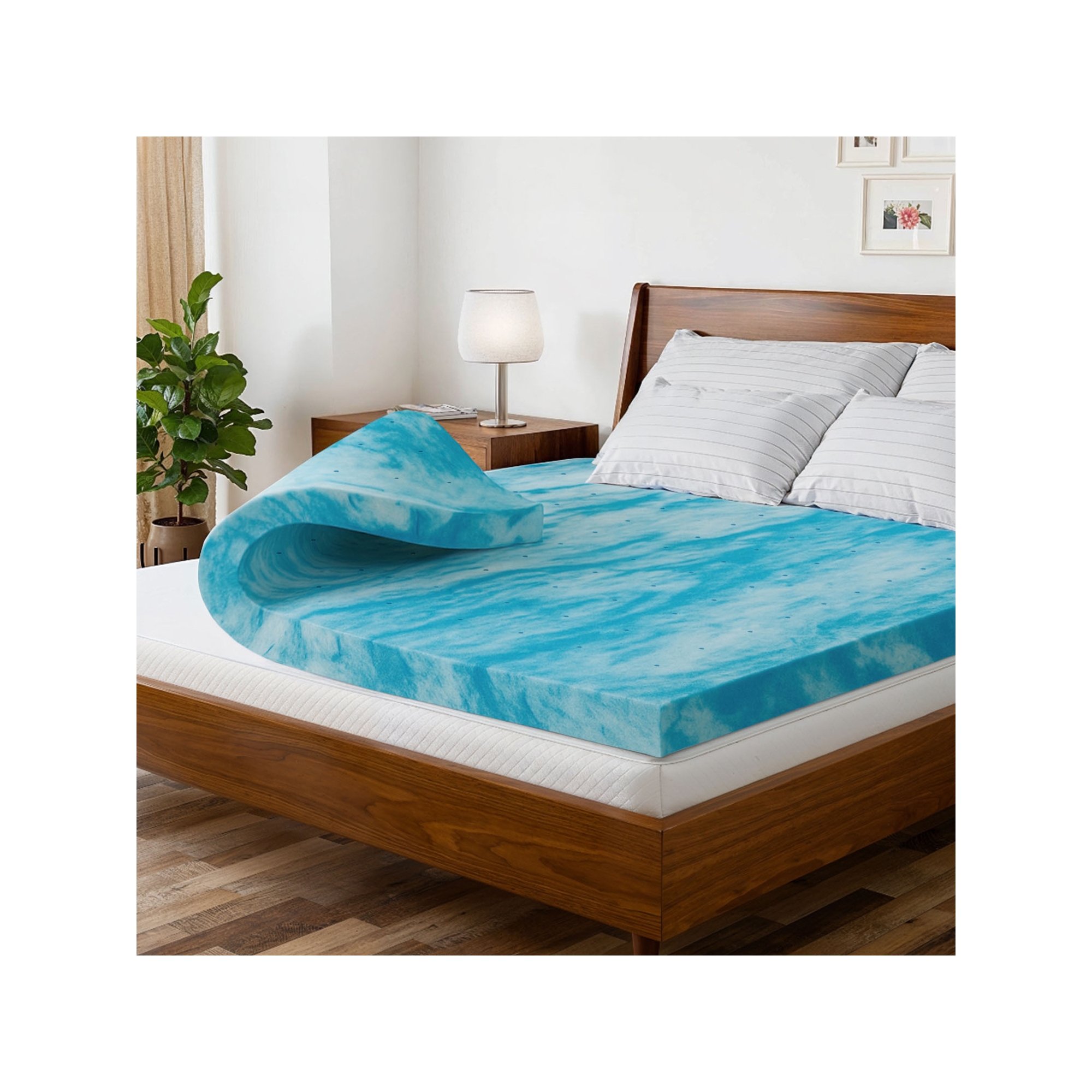 CGK Linens 3" Cooling Gel Memory Foam Mattress Topper - Super Soft & Breathable Comfort, King Size, Blue