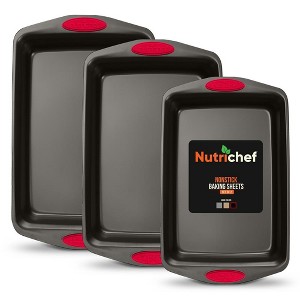 NutriChef 3-Piece Baking Pan Set - Stackable, Nonstick Black Coating Carbon Steel Bakeware - 1 of 3