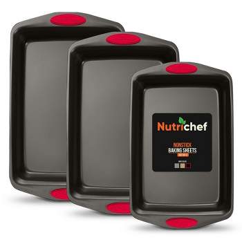 NutriChef 3-Piece Baking Pan Set - Stackable, Nonstick Black Coating Carbon Steel Bakeware