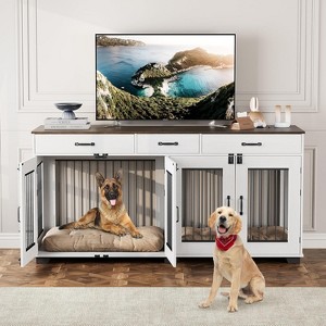 Nasitip 71'' Dog Crate Furniture for 2 Dogs, Wooden Double Dog Crate with 3 Drawers and Removable Room Divider for Large Medium Dogs - 1 of 4