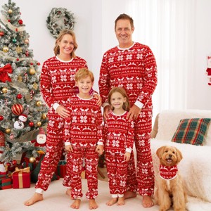 PATPAT Christmas Family Matching Long-sleeve Allover Deer & Snowflake Print Red Thickened Pajamas Sets - 1 of 4