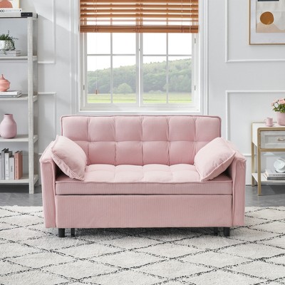 54.3'' Fabric 2-Seater Sofa Bed with 2 Pillows, Solid Wood Frame and High-Density Sponge Cushioning