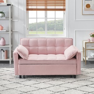 54.3'' Fabric 2-Seater Sofa Bed with 2 Pillows, Solid Wood Frame and High-Density Sponge Cushioning - 1 of 4