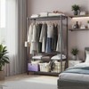 AZL1 Life Concept Garment Rack Durable Heavy Duty Freestanding 3 Tiers with 1 Rod Side Hooks Adjustable for Bedroom Closet, Gray, 45.7"*16.6"*4.6" - 2 of 4