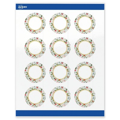 Avery Labels, 2" Diameter, Gold-Blue Border Berries, Glossy, 120ct