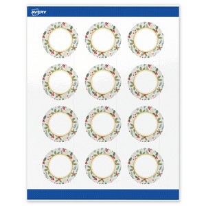 Avery Labels, 2" Diameter, Gold-Blue Border Berries, Glossy, 120ct - 1 of 4