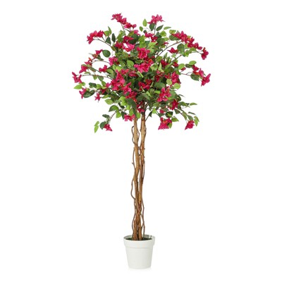 5ft Green and Pink Artificial Bougainvillea Tree with Dual-Trunk Design