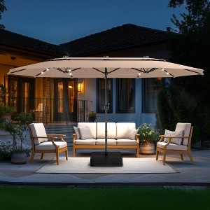 beige rectangular patio umbrella Captiva Designs 15ft Double-Sided Patio Umbrella with Base, Large  Rectangular Outdoor Market Umbrella Beige Beige