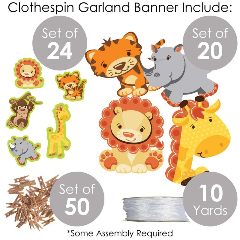 Big Dot of Happiness Funfari - Fun Safari Jungle - Baby Shower or Birthday Party DIY Decorations - Clothespin Garland Banner - 44 Pieces, 5 of 8