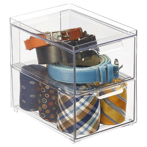 mDesign Clarity Plastic Stackable Closet Storage Organizer with Drawer,  Clear - 8 x 6 x 7.5, 1 Pack