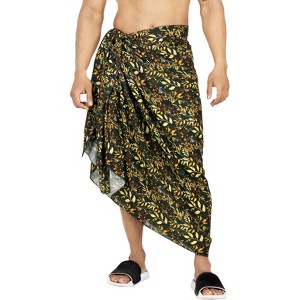 HAPPY BAY Men's Beach Holidays Cover Up Summer Long Sarong Wrap Beachwear Vacation Cover-Up Lava Lava For Men One Size Brown, Leaves - 1 of 4