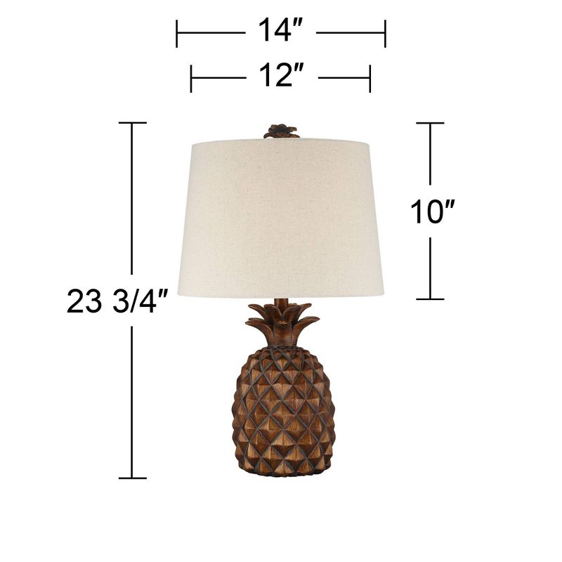 Regency Hill Paget 23 3/4" High Pineapple Small Coastal Tropical Accent Table Lamps Set of 2 Brown Living Room Bedroom Bedside Oatmeal Shade, 4 of 9