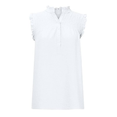 Women's Ruffle Button Cap Sleeve Tank Top - CEZELE