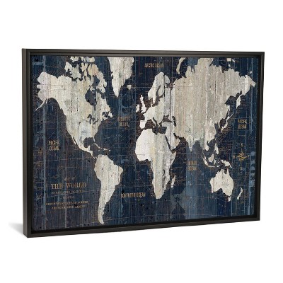 40" x 26" Old World Map Blue by Wild Apple Portfolio Framed Canvas Print Black - iCanvas