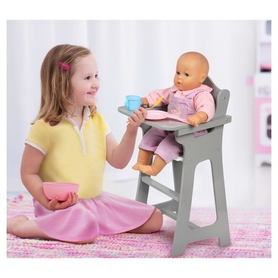 Executive Gray and White Wooden Doll High Chair with Fabric Seat Cover
