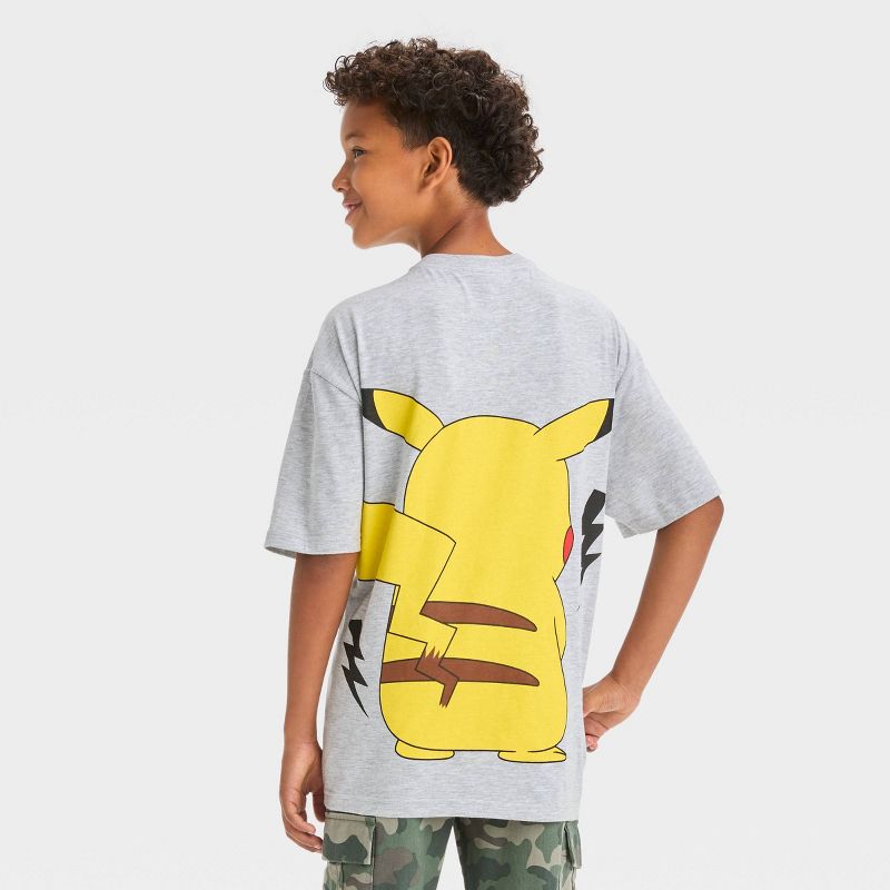 Boys&#39; Pikachu Front Back Elevated Short Sleeve Graphic T-Shirt - Heather Gray, 3 of 4