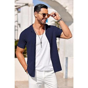 COOFANDY Men's Knit Shirts Vintage Short Sleeve Button Down Shirt Casual Summer Beach Shirt - 1 of 4