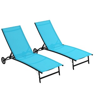 2 Piece Outdoor Chaise Lounge Chairs with Wheels, 5 Level Adjustable Backrest for Patio, Beach, Pool - 1 of 4