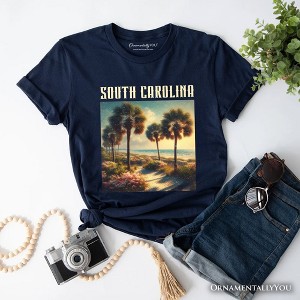 Serene South Carolina State Palmetto Beach Scene T-Shirt, Coastal Tee and Tropical Keepsake Souvenir | OrnamentallyYou - 1 of 4