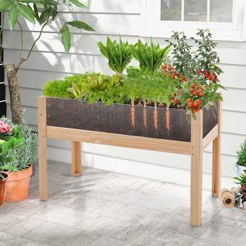 Costway Raised Wooden Garden Bed 24"/31" Elevated Planter Box Plant Terrarium with Drain Holes