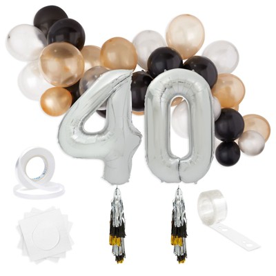 Sparkle and Bash 37 Pieces 40th Birthday Balloons for Party Decorations, Anniversary (Silver, 40 In)