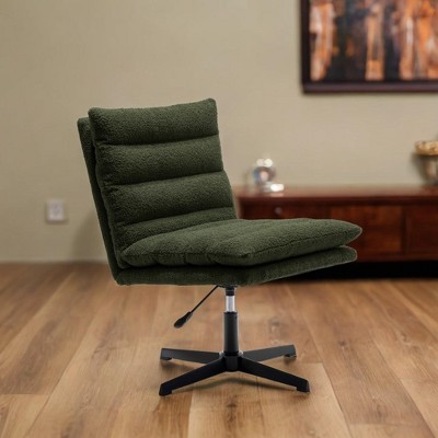 CAVINAS 360° Swivel Teddy Fabric Accent Chair,Adjustable Armless Lounge Chair with Metal Legs for Living Room,Bedroom