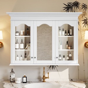 Vynxaria 40" Wall-Mounted White Medicine Cabinet with Mirror and Adjustable Shelves - 1 of 4