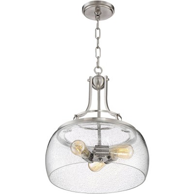 Charleston Satin Nickel Pendant Chandelier with Seeded Glass Shade
