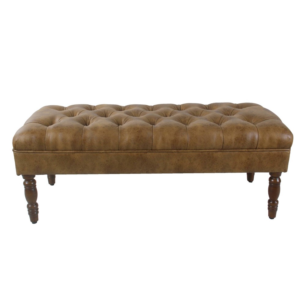 Photos - Chair Classic Tufted Medium Bench Vegan Leather Light Brown - HomePop