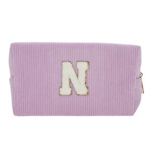 Unique Bargains Corduroy Rectangular Letter Makeup Bag Pink Purple 1 Pc - 1 of 4