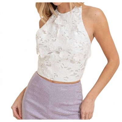 Women's Alexa Floral Textured Crochet Lace Top - Cloud Ten
