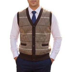 INSPIRE CHIC Men's Classic Sleeveless V-Neck Button Argyle