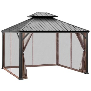 Tangkula 12ft x 10ft Patio Hardtop Gazebo Double Vented Roof Outdoor Galvanized Steel Sun Shelter Brown/Gray - 1 of 4