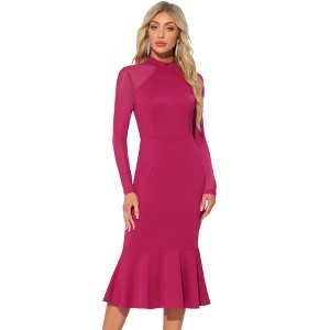INSPIRE CHIC Women's Elegant Mesh Sheer Long Sleeve Mermaid Wedding Guest Dress - 1 of 4