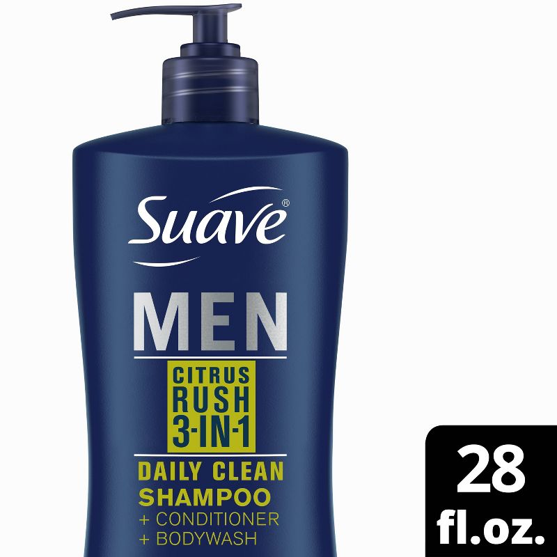 Suave Men 3-in-1 Pump Shampoo + Conditioner + Body Wash - Citrus Rush - 28 fl oz, 1 of 5