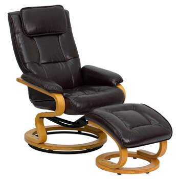 Emma and Oliver Multi-Position Recliner & Ottoman with Swivel Maple Wood Base