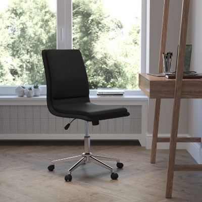 Ergonomic Black LeatherSoft Armless Swivel Task Chair with Chrome Base
