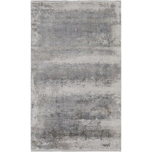Gray Abstract Power Loom Area Rug With Fringe - 1 of 4