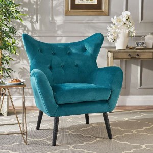 CAVINAS Modern Tufted Curved Wingback Chair, Velvet Armchair, Single Sofa Chair, Comfy Reading Chair for Bedroom, Living Room - 1 of 4