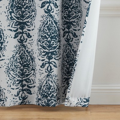 Indigo Boho Print Blackout Grommet Window Curtains, Set of 2