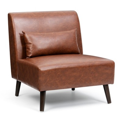 Crestlive Products Oversized Mid Century Modern Accent Chair with Lumbar Support - Comfy Single Faux Leather Lounge Reading Chair with Wood Frame