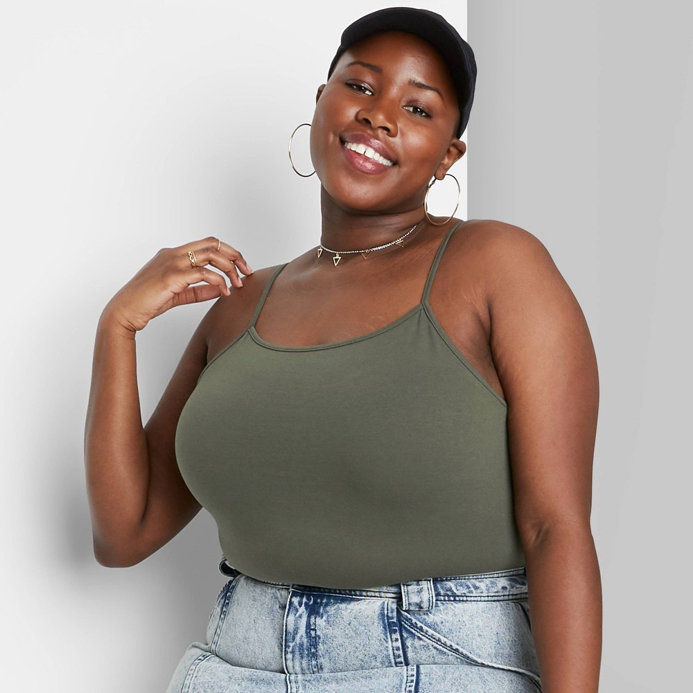 Women's Slim Fit Cropped Cami Tank Top - Wild Fable Olive Green 1X